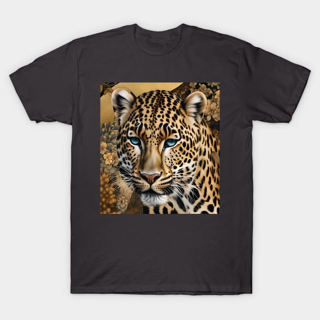 Leopard with Gold Texture Background T-Shirt by RoxanneG